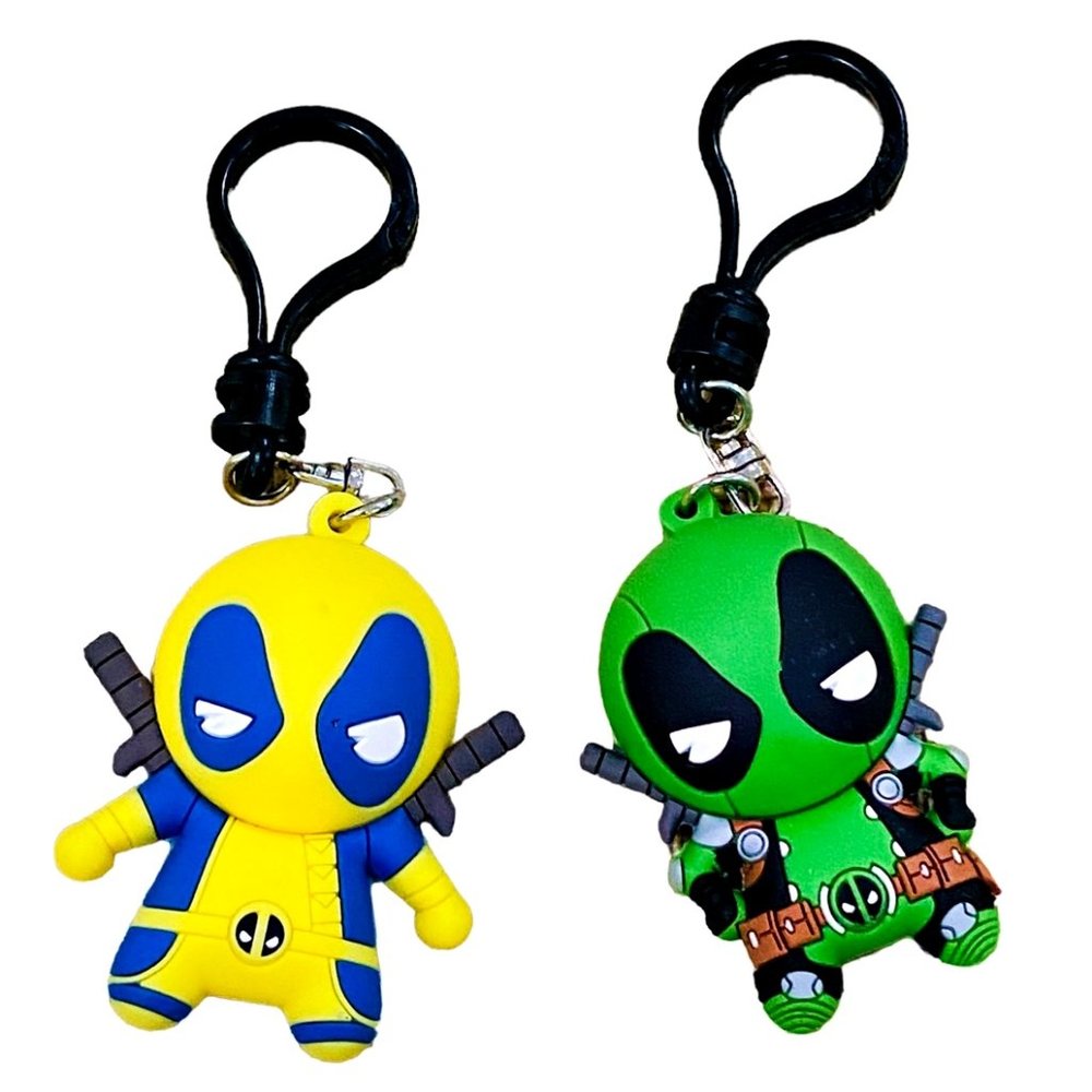 Two (2) Deadpool 3D Foam Collectors Bag Backpack Clips Monogram Yellow & Green